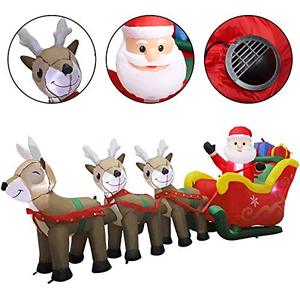 lot 4511 image: MorTime 9.5 FT Christmas Inflatable Santa Claus on Sleigh Pulled by Three Reindeers with Gift Boxes, Blow up Lighted Xmas Yard Decor with LED Lights for Christmas Outdoor Decorations