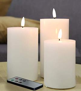 lot 4531 image: Eywamage 3 Pack White Flameless Pillar Candles with Remote D 3 H 4 5 6, Flat Top Flickering Electric LED Battery Candles, Real Wax Unscented