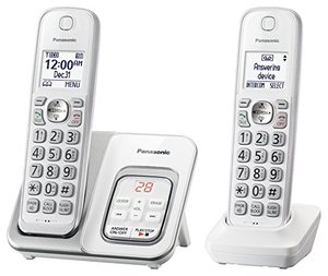 lot 4533 image: Panasonic DECT 6.0 Expandable Cordless Phone with Answering Machine and Smart Call Block - 2 Cordless Handsets - KX-TGD532W (WhiteSilver)