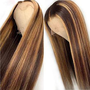 lot 4537 image: 13x6 Straight Highlight 27 Colored Lace Front Wigs Human Hair PrePlucked Middle Part For Women Brazilian Lace Front Human Hair Wigs 150% Density. (22inch)