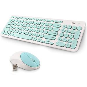 lot 4539 image: Wireless Keyboard and Mouse Combo, FD iK6630 2.4GHz Cordless Cute Round Key Set Smart Power-Saving Quiet Slim Combo for Laptop, Computer,TV and Mac (Mint Green & White)