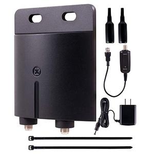 lot 4541 image: GE Outdoor TV Antenna Amplifier Low Noise Antenna Signal Booster Clears Up Pixelated Low-Strength Channels HD TV Digital VHF UHF Mounting Hardware Included Coax Connections Black 42179