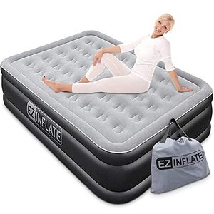 lot 4542 image: EZ INFLATE Luxury Double High Queen Air Mattress with Built in Pump, Queen Size, Inflatable Mattress for Home Camping Travel, Luxury Blow up Bed