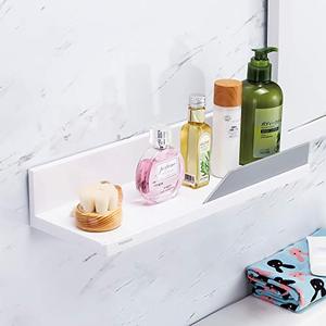 lot 4552 image: YOHOM White Floating Shelf Adhesive Bathroom Wall Storage Shelf No Drilling Display Ledge Shelf Organizer for Shower Caddy Kitchen Shelf Holder 14.96inch