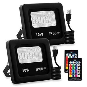 lot 4564 image: LED Flood Light,10W RGB Floodlight,Color Changing LED Floodlight Outdoor,IP66 Waterproof RGB LED Landscape Lamp,with Remote and US 3-Plug Garden Lights (Pack of 2)