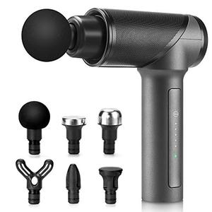 lot 4565 image: Medcursor Handheld Percussion Massage Gun - Deep Tissue Massager for Pain Relief, Sore Muscle and Stiffness, Powerful Brushless Motor High-Intensity - Includes 6 Massage Heads, Gray