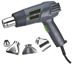 lot 4572 image: Genesis GHG1500A 12.5 Amp Dual-Temperature Heat Gun Kit with High and Low Settings, Air Reduction Nozzle, Reflector Nozzle, and Two Deflector Nozzles