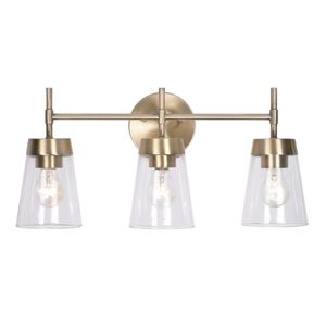 lot 5425 image: Delgado Antique Brass and Clear Glass 3 Light Vanity