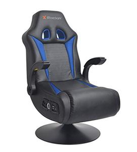 lot 5445 image: X Rocker Vibe 2.1 Bluetooth Console Gaming Chair with Pedestal Base, Armrest, and Headrest - High Tech Audio and Wireless Capacity - Ergonomic Back Support, Black and Blue