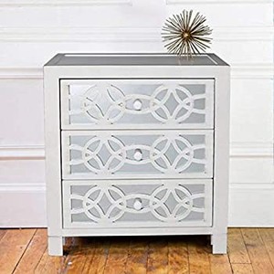 lot 5448 image: River of Goods White  Ivory Wood Mirror 3-Drawer Drawer Chest