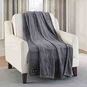 lot 5449 image: Brookstone Luxurious Electric Heated Throw 4-Heat Settings Easy One Touch Built-in Remote (Charcoal)