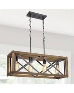 lot 5456 image: Farmhouse 4 Lights Rectangular Chandelier Metal Frame Pendant Light Fixture - L27.5W10H 10