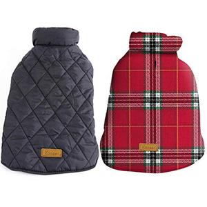 lot 6966 image: Kuoser Cozy Waterproof Windproof Reversible British Style Plaid Dog Vest Winter Coat Warm Dog Apparel for Cold Weather Dog Jacket for Small Medium Large Dogs with Furry Collar (XS - 3XL) Bright Red L