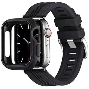 lot 6967 image: BesBand Compatible with Apple Watch Bands 44mm 42mm 40mm 38mm, Soft Silicone Waterproof Sport Band Loop with Protective Case for iWatch Series 654321&SE (BlackSilver, 38mm40mm)