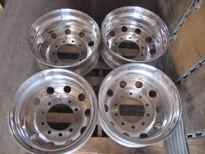 lot 1000 image: 4 POLISHED INSIDE AND OUT 11X22.5 ALUMNIUM PILOT WHEELS INSIDE AND OUT