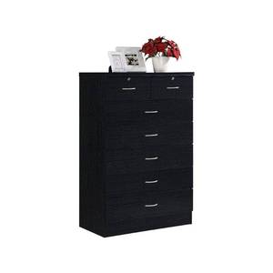 lot 2052 image: 7 Drawer Chest with Lock On 2 Top Drawers Black - Hodedah Import