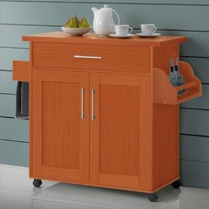 lot 2057 image: Hodedah HIK78 CHERRY Kitchen Island With Spice Rack & Towel Rack