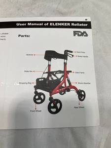 lot 1086 image: ELENKER Rollator Walker Model HFK-9211-Wine Red
