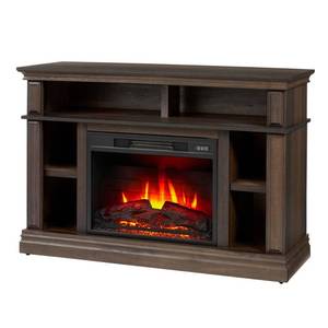 lot 1647 image: StyleWell Wolcott 48 in. Media Console Electric Fireplace in Brown Oak
