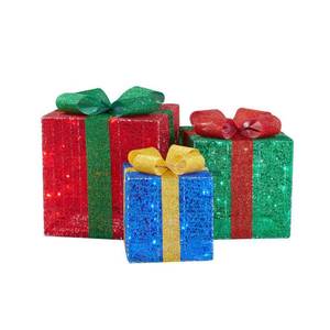 lot 1702 image: Home Accents Holiday 3-Piece Yuletide Lane LED Gift Boxes