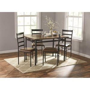 lot 1712 image: Mainstays 5-Piece Wood & Metal Dining Set, Deep Canyon Walnut and Black