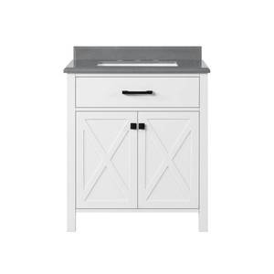 lot 1737 image: Home Decorators Collection Ainsley 30 in. W x 22 in. D Vanity in White with Cultured Stone Vanity Top in Grey with White Basin