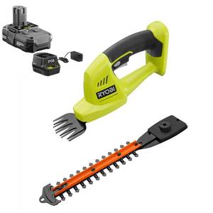 lot 2883 image: Ryobi ONE 18-Volt Lithium-Ion Cordless Grass Shear and Shrubber Trimmer - 1.3 Ah Battery and Charger Included P2910 USED