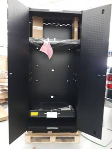 lot 2975 image: Husky Heavy Duty Welded 20-Gauge Steel Freestanding Garage Cabinet in Black (36 in. W x 81 in. H x 24 in. D)