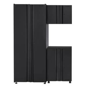 lot 2980 image: Husky 3-Piece Regular Duty Welded Steel Garage Storage System in Black (54 in. W x 75 in. H x 19 in. D), matte black power coating