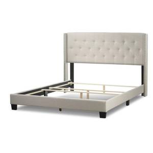 lot 4587 image: Asali Beige Fabric Bed with Button Tufting and Nail Headed Wings, Twin- Retail$219.99