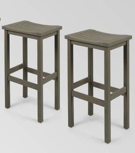 lot 4649 image: Caribbean Acacia Wood Outdoor Bar Stool (Set of 2) by Christopher Knight Home- Retail$211.49
