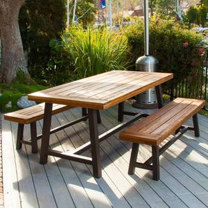 lot 4661 image: Carlisle Outdoor 3-piece Acacia Dining Set by Christopher Knight Home- Retail$542.49 (2 Benches Only)
