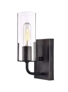 lot 4555 image: Alfreda Antique Black Wall Sconce with Clear Glass Cylinder