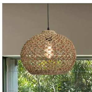 lot 4584 image: Bonn Dark Yellow 1-Light Rattan Dome Basket Pendant Light- Retail$149.99