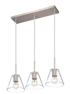 lot 4601 image: 3-Light Satin Nickel Hanging Pendant Light with Clear Glass Shade&nbsp
