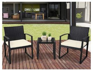 lot 4604 image: Suncrown Outdoor 3-Piece Wicker Bistro Set W Metal Armrest- Retail$197.49