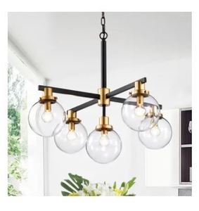 lot 4615 image: 5-light Matte BlackGold Chandelier- Retail$181.99
