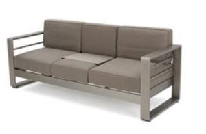 lot 4618 image: Cape Coral Outdoor Aluminum Sofa with Cushions By Christopher Knight Home- Retail$789.45
