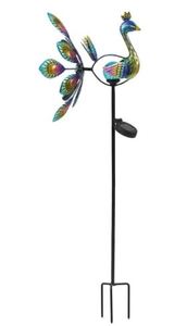 lot 4646 image: Metal Peacock Solar LED and Wind Spinner Garden Stake&nbsp
