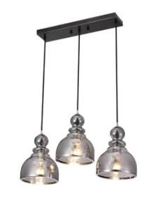 lot 4651 image: Alita Antique Black 3-Light Smoked Bubble Glass Chrome Edge Pendant Cluster&nbsp