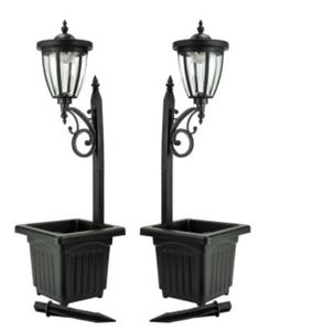 lot 4671 image: Sunray Kambria 29 In. Black Multi-function Outdoor Solar Lamp Post and Planter