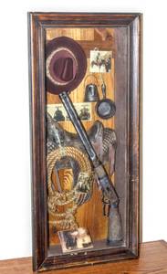 lot 5208 image: Shadow Box Decor Framed Art- Country Western 27 x 12 x 5