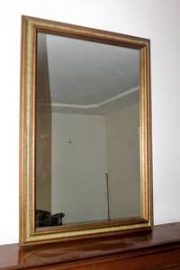 lot 5214 image: Large Vintage Wall Mirror with Avocado Green Hue Measures 41 x 29