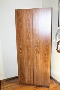 lot 5231 image: Faux Wood Storage Cabinet with Adjustable Shelves and Locking Door with Keys