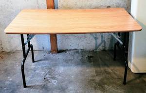 lot 5272 image: Folding Table with Laminate Wood Top and Metal Legs