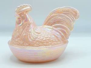 lot 5284 image: FENTON Pink Opalescent Hen Chicken on Nest Covered Dish