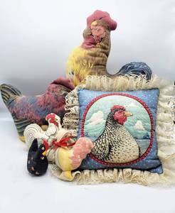 lot 5335 image: (2) The Toy Works Printed Fabric Rooster and Hen