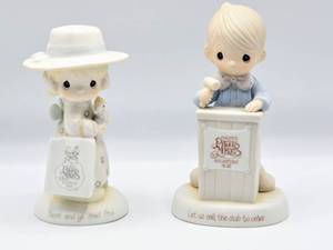 lot 5346 image: (2) Precious Moments Figurines - SEEK AND YE SHALL FIND  LET US CALL THIS CLUB TO ORDER