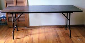 lot 5358 image: 72w Wood Laminate Top with Metal Legs Folding Table