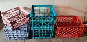 lot 5380 image: (5) Colorful Organization Crates - incl (1) Heavy Duty Carnation Red Crate